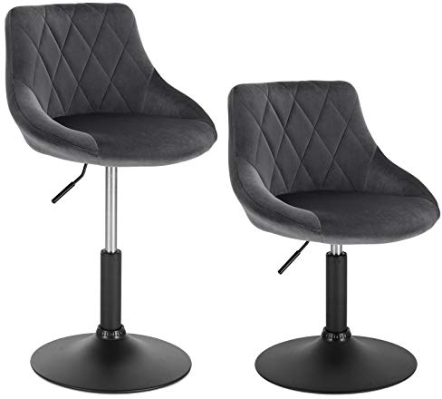 WOLTU Dressing Stool Swivel Velvet Modern Breakfast Dining Chairs set of 2 Adjustable Stool Dark Grey for Kitchen Counter Clinic Seat height: 42-58cm