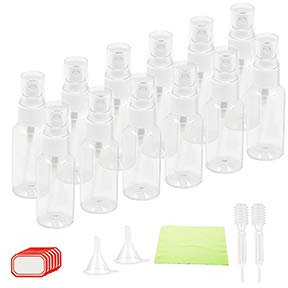 BIGKASI 12 Pcs Flacon Spray Vide 30ml, Flacon Pulvérisateur Rechargeable, Vaporisateur Parfum Vide avec 40 étiquettes et entonnoirs pipettes graduées pour voyage distribution de liquide