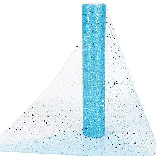 Tüll Stoff 30cm 9M Dekostoff Tüll Rolle Tischläufer mit Glitzern aus Tüllstoff Tischband Tüllband für Taufe Hochzeit Kommunion Konfirmation Babyparty Gender Reveal Weinachten Blau