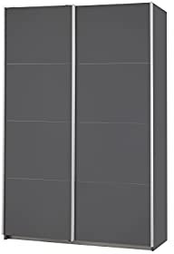 Rauch Möbel Caracas Schrank Schwebetürenschrank, Grau metallic, Schwarz, 2-trg., inkl. Zubehörpaket Premium 2 Kleiderstangen, 6 Einlegeböden, 1 Hakenleiste, 1 Türdämpfer-Set, BxHxT 136x210x62 cm