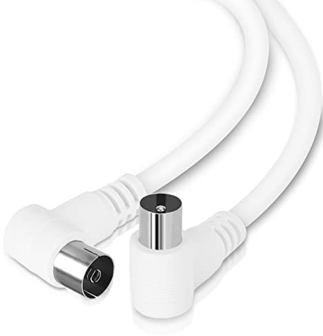 Aigostar Cable Coaxial Antena, Enchufes Macho a Hembra, Cable TV Full HD en Ángulo 90 Grados, Soporta DVB-T/S/C/S2 y HDTV, para TV y Radio, Blanco, 8 m