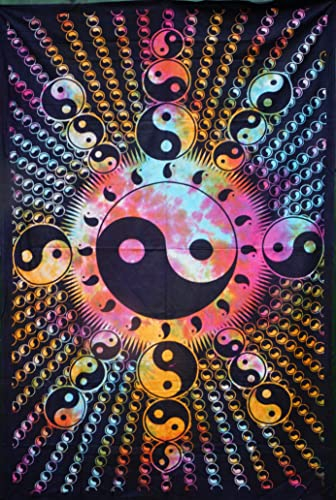 GURU SHOP Boho-Style Wandbehang, Indische Tagesdecke - Yin Yang/Batik, Baumwolle, 140x190x0 cm