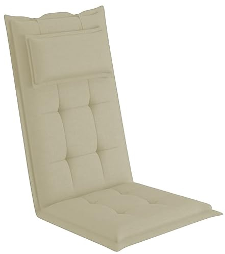 sunnypillow 1 Stück Gartenstuhlauflage mit abnehmbarem Kopfpolster - 120 x 50 x 9cm - Stuhlauflagen Hochlehner, Auflage für Gartenmöbel - Sitzauflagen Outdoor, wasserdicht UV-Lichtecht - Cremefarben