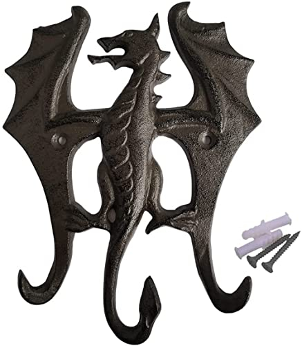 TentHome Dekorativer Rustikaler Eisenhaken Wandhaken Gusseisen Drache Kleiderhaken Antik Schlüsselhaken Schluesselbrett mit 3 Haken für Mantel Schlüssel Hut (B)