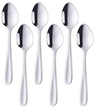BISDARUN Silver Teaspoons Espresso Spoons Stainless Steel Set of 6 Small Coffee Spoons Dessert Spoons 13.5 CM/5.3 Inches