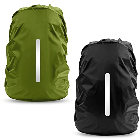 LAMA 2 Stück Rucksack Regenschutz wasserdichte Schulranzen Regenhülle mit Reflexstreifen Verstellschnalle für Wandern Klettern Camping Radfahren Reisen Outdoor Aktivitäten S 18-25L Schwarz Militärgrün