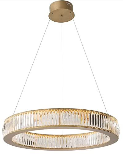 Casa Padrino Luxus LED Kronleuchter Antik Messing Ø 91 x H. 13-200 cm - Runder Wohnzimmer Kronleuchter mit Kristallglas - Luxus Qualität