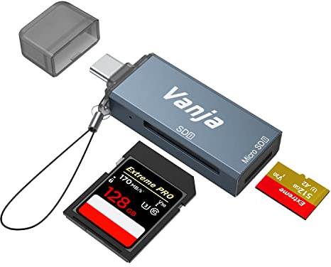 Vanja SD Kartenleser, USB-C 2 in 1 SD/TF Speicherkartenleser für SD/Micro SD/SDXC/SDHC/MMC/RS-MMC/UHS-I