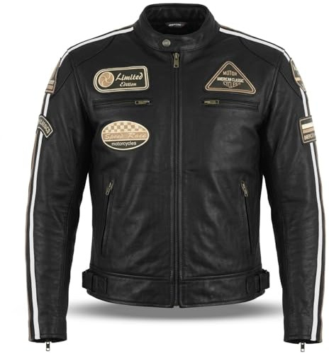 PRO FUTURE Giubbotto Moto in pelle da Uomo ASPIDEX Vintage Custom & Café Race Stile Harley (L, NERO)