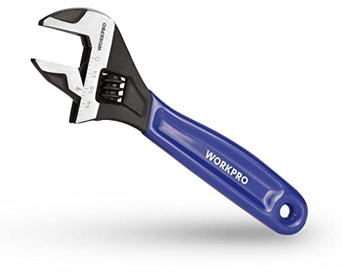 WORKPRO 6-Inch Compact Adjustable Wrench, Wide Jaw Cr-V Steel Black Oxide Finish, for Medium-Duty Use (M6–M16 Bolts), Metric & SAE Scales, for Home, Garage, DIY & Light Workshop Applications