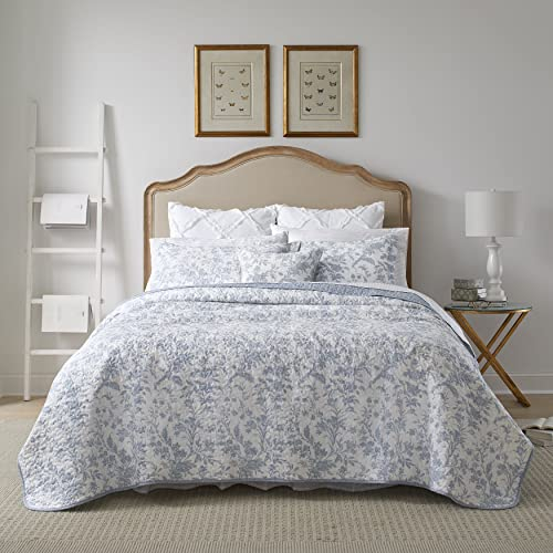 Laura Ashley Bettwäsche-Set für Einzelbett (Twin Size), Baumwolle, wendbar, mit Bonus-Kissenbezug, für alle Jahreszeiten, Zartes Blau (Amberley Soft Blue)