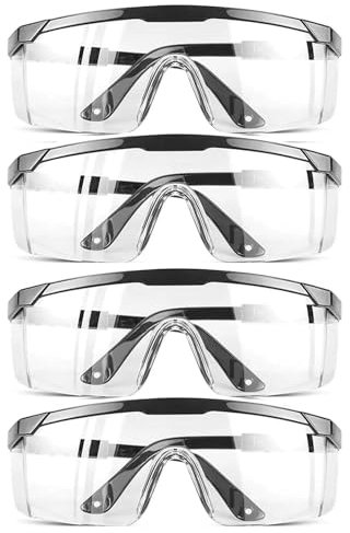 HPYNPES Safety GlassesClear Anti-fog Glasses Over-Spec Glasses Protective Eye Wear Industrial Approved Wide-Vision (4 PACK)