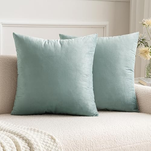 MIULEE Samt Kissenbezug Dekokissen Kissenhülle Zierkissenbezug Dekorative Zierkissenhülle mit Verstecktem Reißverschluss 50x50 cm 2er Set Dunstblau