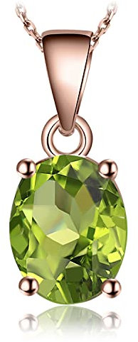 JewelryPalace Oval 1.7ct Echt Peridot Birthstone Solitär Kette Anhänger, Schmuck Set Grün mit Stein, Halsketten Damen Silber 925 Collier Edelstein Mädchen, Ketten für Frauen Geschenk Rosegold 45CM