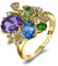 JewelryPalace Ring Blume Echt Edelstein Topas Amethyst Peridot Chromdiopsid, Ring Offen Verstellbarer Ring 925 Silber, Verlobungsring Damen Silberring Damen 925, Cocktail Ring Frauen Schmuck Vergoldet