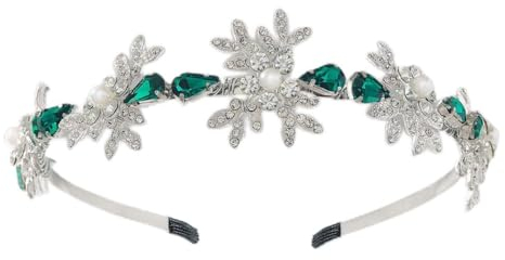 IYOU Glänzend Kristall Hochzeit Stirnband Strass Grün Haar Band Blatt Vintage Prom Braut Haarschmuck für Frauen