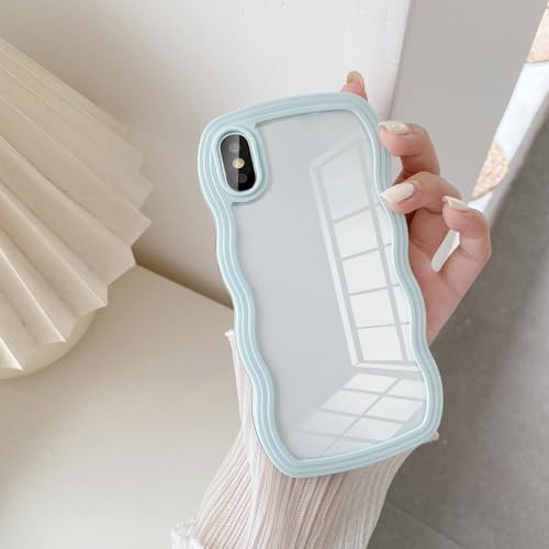 UEEBAI Case for iPhone X/XS, Clear Case Cute Curvy Aesthetic Wave Wavy Frame Slim Fit Shockproof Phone Bumper Cover Translucent Soft Pretty Protective TPU Case for girls women - Baby Blue