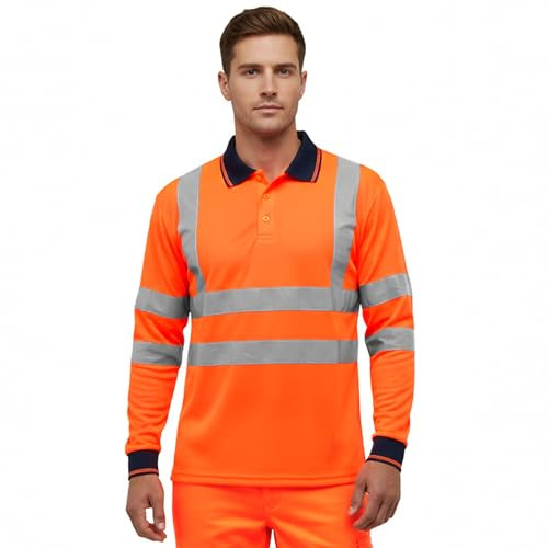 DURUS WORKWEAR High Visibility Long Sleeve Reflective T-Shirt Plain & Two-Tone Polo Work Top