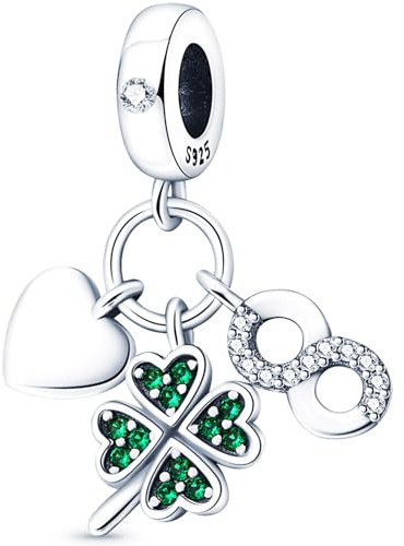 NUJIFFY 925 Silber Charms Anhänger Glücksbringer Vierblättriges Kleeblatt Blumen Charm Anhänger für Armband Bracelet Frauen Schmuck Geschenk