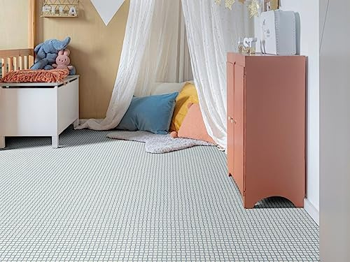 PVC Bodenbelag Vinylboden in blau weissem Mosaik, Zuschnitt (2m breit / 1,5m lang)