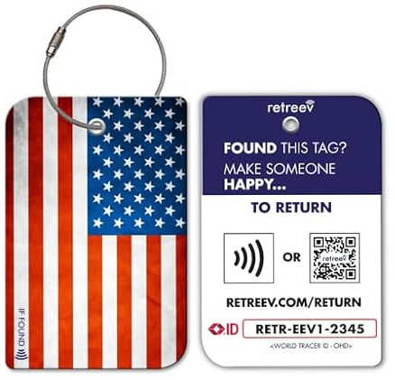 retreev™ Smart NFC QR Code Gepäckanhänger: Sichere Gepäckrückgabe, Identitätsschutz, einfache Einrichtung, unterstützt von Fluggesellschaften, Flughäfen weltweit in den USA