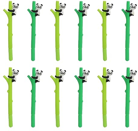 12 Stücke Panda Rollerball Pen, 0.5mm Cartoon Gel Stift, Tintenstift für Kinder, Passend für Gebrauch in Der Schule Oder Zu Hause (Hellgrüne Und Dunkelgrüne Außenfarben)