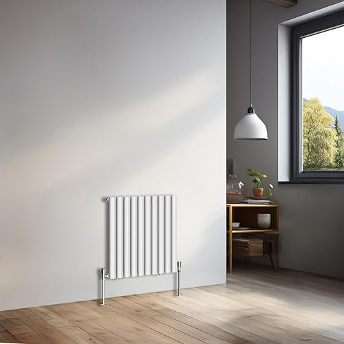 NRG Modern Radiator Gloss White 600x590mm Single Oval Panel Heater Interior Designer Horizontal Bathroom Radiators