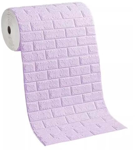 HAILM Foam 3D Wall Panels Self Adhesive with Backing, Removable Brick Effect Textured Wallpaper Waterproof, Thickness 5mm, for Kitchen, Bathroom, Living Room, Purple