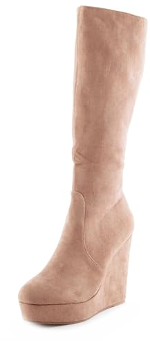 Toocool Stivali al ginocchio donna stivali scamosciati zeppa ZX0898-02 [37,kaki]