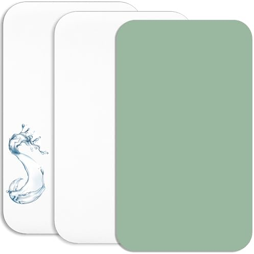 2X Spannbettlaken beistellbett 100% Baumwolle + 1X Matratzenschoner 100% wasserdichtem Material - Set 3X - Kompatibel Chicco, Oeko-TEX (Weiß/Eukalyptus, 50 x 83 cm)