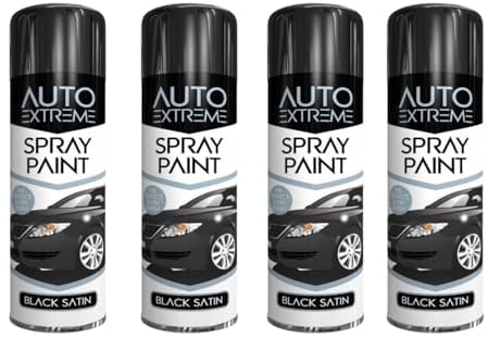 PEBBLE HUG All Purpose Spray Paint, Black Satin Aerosol Paint, Ideal and Perfect Finish for Cars, Bikes, Vans, Metal and Wood, Quick Drying, 250ml (4 Pcs)