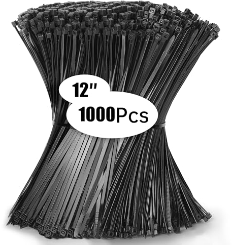 Jokisa 1000 Piezas Bridas Negras 300 x 4,8 mm, Bridas Plastico para Cables Profesionales, 23 kg de Resistencia a la Tracción, Resistentes a los Rayos UV para Interiores y Exteriores