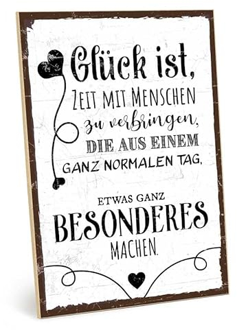 TypeStoff Holzschild mit Spruch – Glück – im Vintage-Look mit Zitat als Geschenk und Dekoration zum Thema Freunde und Freundschaft - HS-00810-X