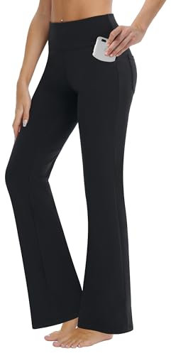 ZIRUU Frauen Bootcut Yoga Leggings hohe Taille Workout Bootleg Übung Hosen Flare mit 4 Taschen Bauch Kontrolle Casual Dress Pants(Black, X-Small)
