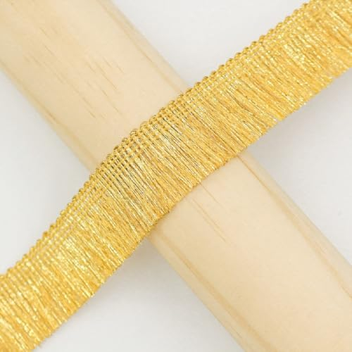Yalulu 25 Meter Lametta-Fransenborte, 2.5cm breit PET-Silberdraht Quaste Seidig Fransen Tanzfransen Geschnitten Fransenborte Kostüm Quaste Trimmen Apparel Nähzubehör (Gold)