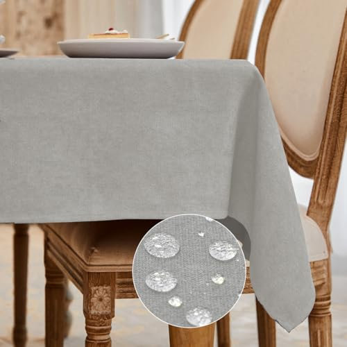 WAITER TREE Tischdecke Abwaschbar Tischtuch Pflegeleichte Flaumoptik Wasserdicht Lotuseffekt Hellgrau 140 x 180 cm