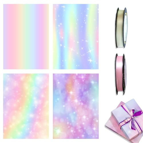 QOWUXHZ 4 Pcs Geschenkpapier Mädchen Und 2 Pcs Satinband Geschenkpapier Für Mädchen Frauen Geburtstags Geschenkpapier Geburtstag Natur Geschenkpapier Rosa Lila Geburtstagspapier