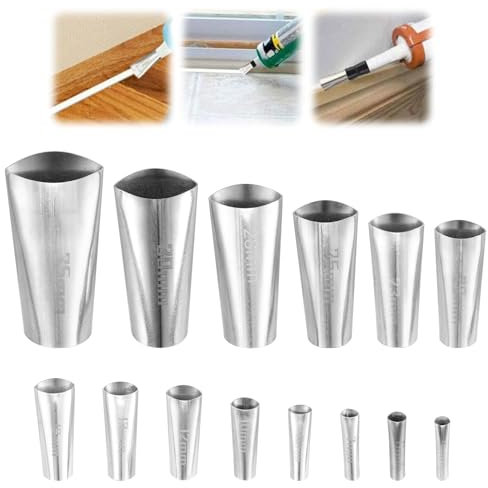 One Set of One-Piece Stainless Steel Nozzles 14pcs Universal Integrated Nozzle Tool Kit Reusable Stainless Steel Caulking Nozzle Set Various Sizes Cartridge Tips for Windows Tiles Washbasins