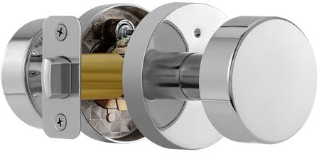 naubea Polished Chrome Door Knobs Interior, Polished Chrome Privacy Door Knob with Lock, Heavy Duty Round Modern Door Handle for Bedroom Bathroom