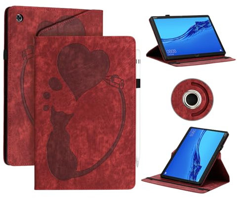 AsWant Funda Compatible con Huawei Mediapad M5 Lite 10 - Estuche Inteligente Ultra Slim PU Protectora con Soporte/Cartera (Rojo)