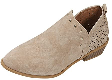Generico Stivali Equitazione Donna Scarpe con Tacco Donna Stivali Corti Vintage con Tacco Basso con Borchie a Punta intagliate a Tinta Unita da Donna Stivali con Zeppa Interna Mocassino (Khaki, 42)