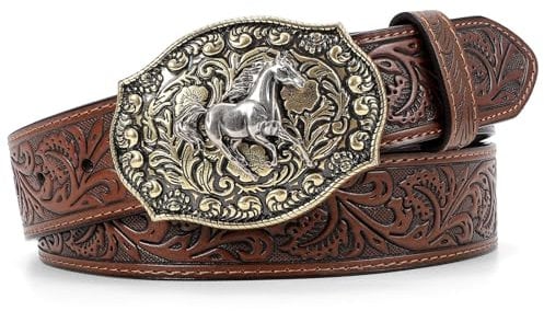 SANSTHS Cowboy gürtel für Männer und Frauen, Western-Schnallengürtel, cowboy gürtel herren aus geprägtem Leder für Jeans, Weihnachtsgeschenke, Geschenk zum Vatertag Gürtel
