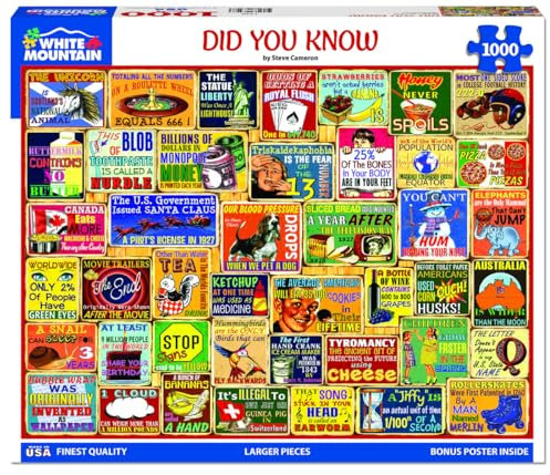 White Mountain Did You Know Fun 1000 Teile Puzzle für Erwachsene Vintage Collage Puzzle für Senioren