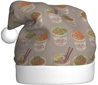 Cykazhst Egg Cup Noodle Ramen Santa Hat Christmas Hats For Adults, Unisex Plush Xmas Hat For New Year Festive Party Supplies