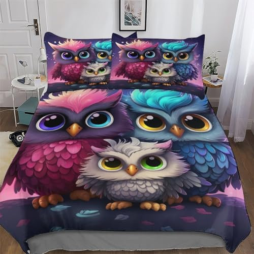 AAPZY Cute Eule Bettwäsche Premium Atmungsaktive Angenehme Bettbezüge, Mit Reißverschluss Bettdeckenbezug, 2teilig Bettbezug + Kissenbezug Single (135x200cm)