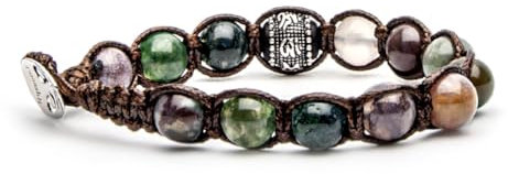 VLNET Bracelet Tibétain original avec roue de prière en argent et pierres naturelles. Unisexe. Taille unique Béni par les moines tibétains., Taglia Unica, Coton, Pas de gemme