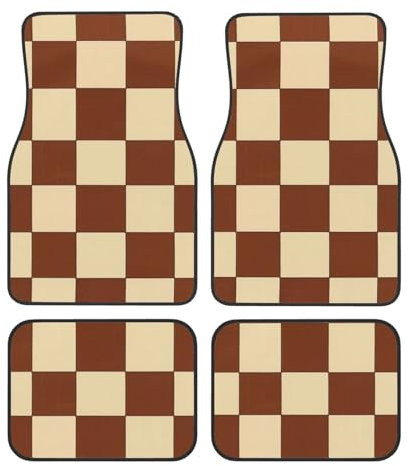 Mexpekil Braun Beige Kariert Automatten 4 Stück Universal Auto Fußmatten Anti Rutsch Auto Fußmatten Dekorative Auto Teppich Protektoren für SUV Van Truck