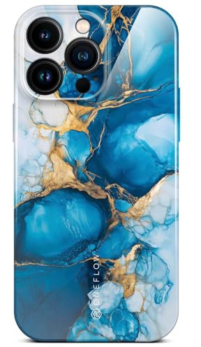 ONEFLOW Bliss Cover für iPhone 16 Pro Max Hülle in Marmor Optik, Designer Case Handy Schutzhülle mit Kameraschutz, Muster Hardcase Glitzer Handyhülle marmoriert, Blau Gold