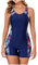 KUIH Womens One Piece Boyleg Swimsuit Tummy Control Swimming Costume with Shorts Slimming Monokini Push up Swimwear Athletic Sports Bathing Suit Plus Size Swimwear Swim Shorts Women Modest Swimwear