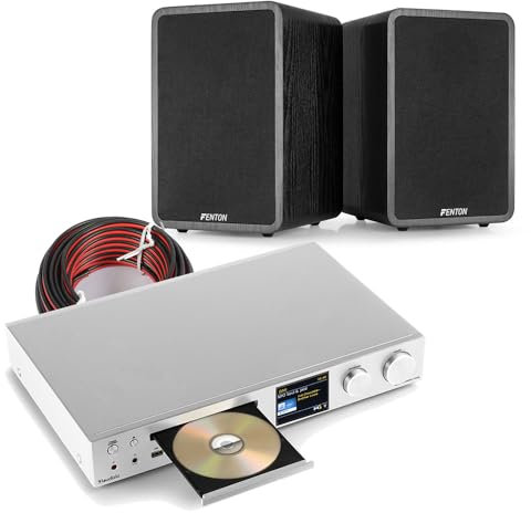 Fenton SHFB65 Bookshelf Stereo System, 200W HiFi CD Player with Bluetooth, DAB+ FM Internet Radio, Passive Speakers and Bass Reflex, Compact Home Audio CD HiFi System